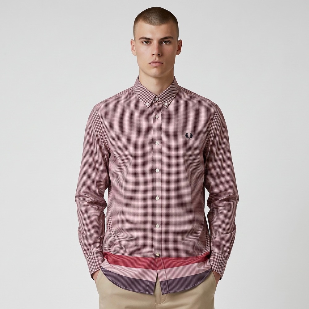 Fred Perry Bold Tipped Check Shirt Men M Blood Red NEW Gingham Long Sleeve M4256